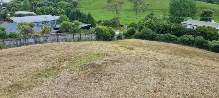 Mown paddock backing onto housing on a block being prepared for building